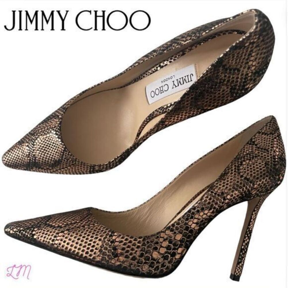 Jimmy Choo NWOB Romy 100mm Snakeskin Print Copper Metallic Pumps Heels 39.5 /9.5